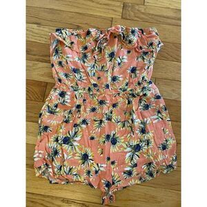 American Rag Junior's pink floral strapless floral elastic hem short romper sz L